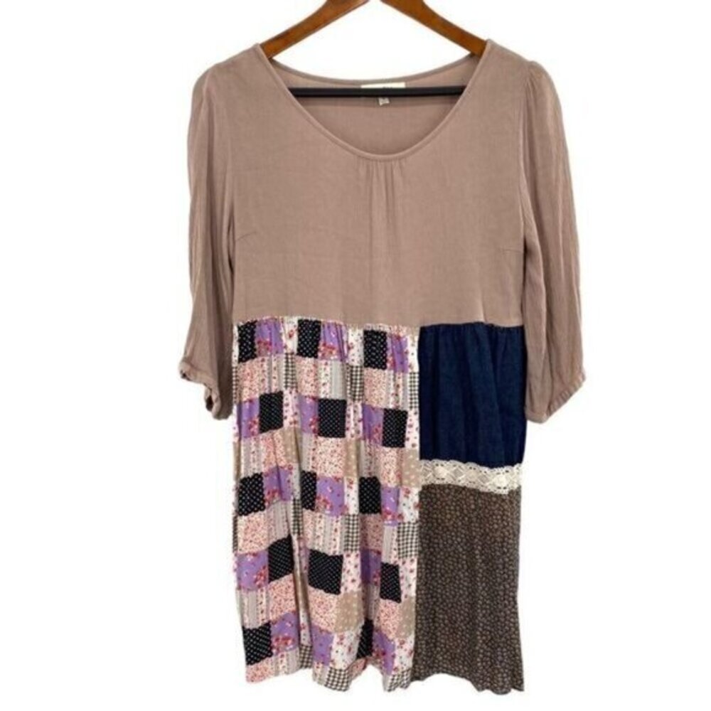 Umgee Patchwork Boho Cottagecore Tunic Dress Fairy